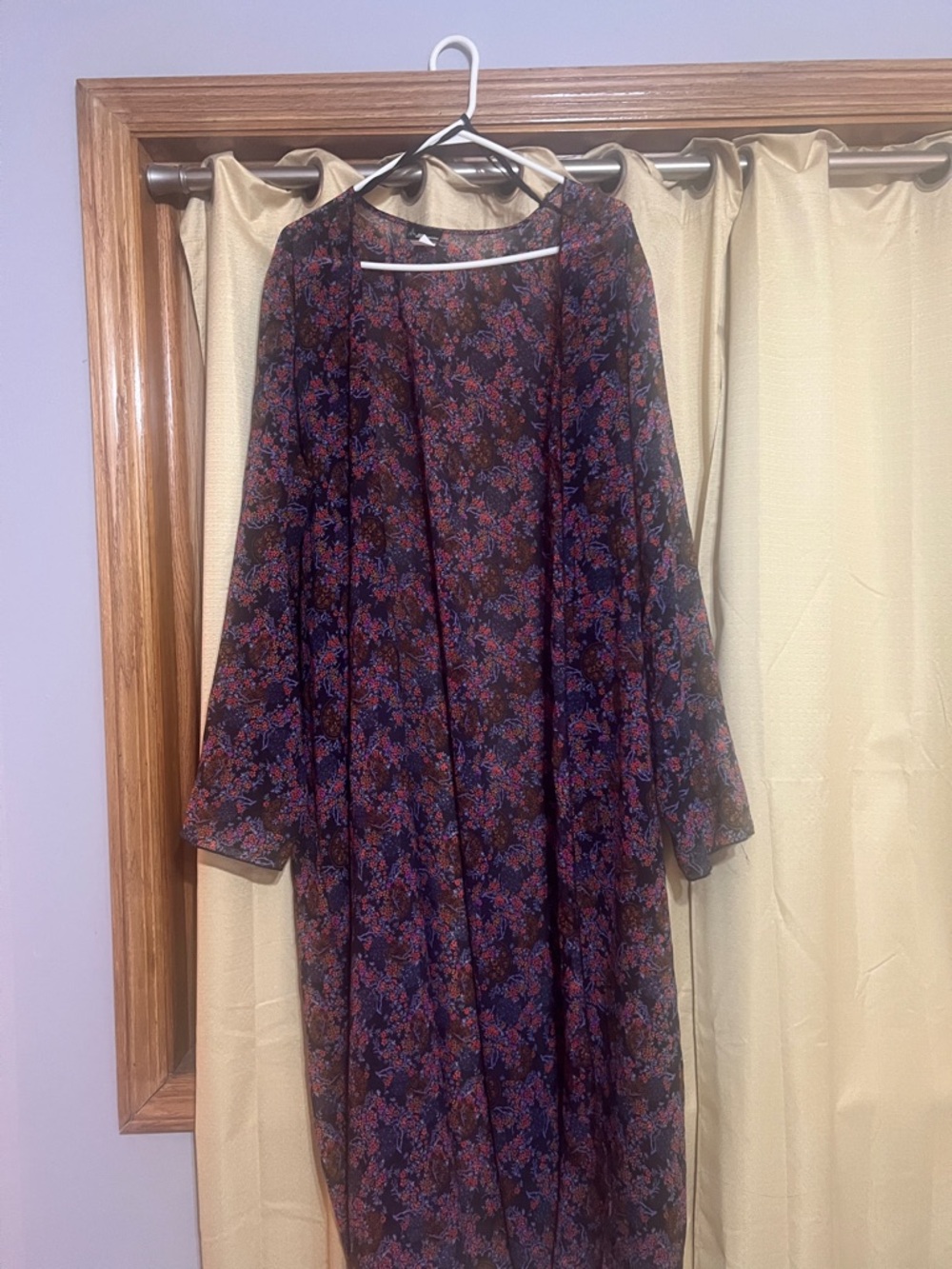 NY Invasion Floral Open Cardigan in Burgundy and Navy